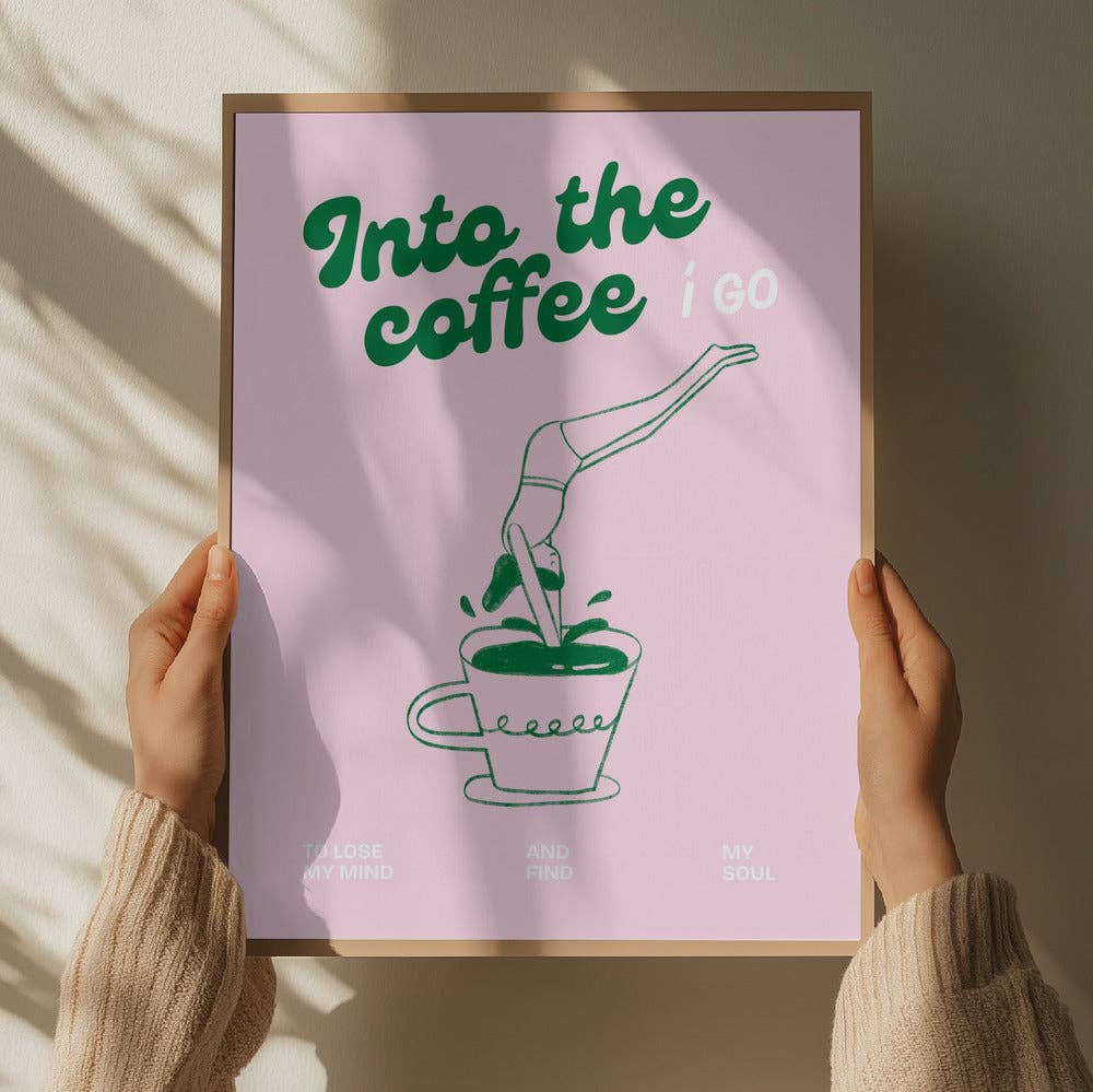 Pictufy - Rosa Kaffee-Taucher Kunstdruck – Pop-Grafik