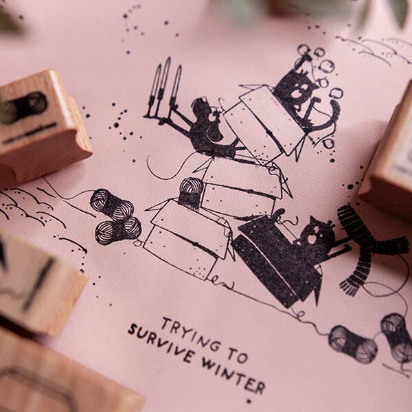 Ministempel Wollknäuel 2 - cats on appletrees