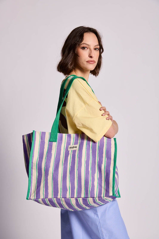 Hindbag - Shopper Claude, gestreift, Grün und Flieder