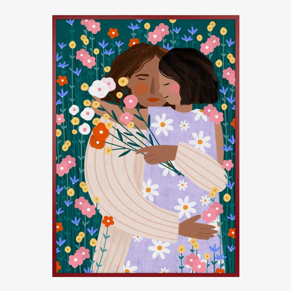 Pictufy - Kunstdruck: Zwei Frauen in floraler Umarmung – malerisch