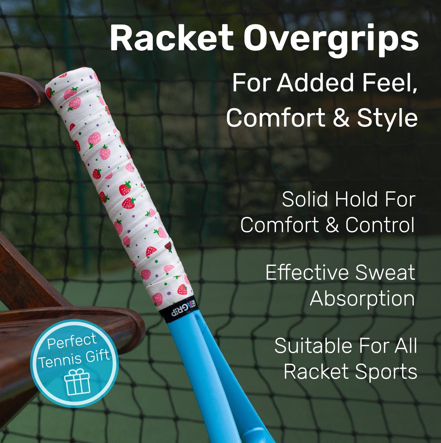 Overgrip Tennis  oder Padel Erdbeeren & Sahne Get A Grip Club - Griffband mit Style