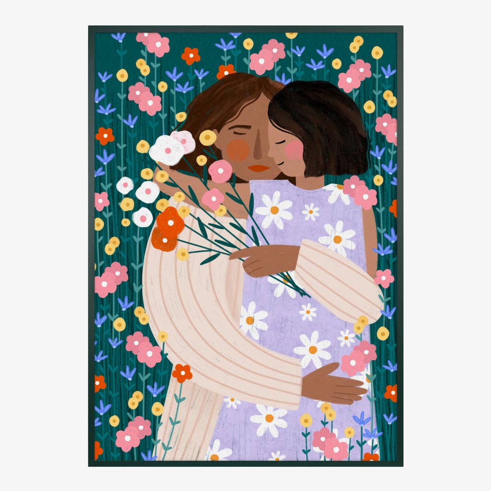 Pictufy - Kunstdruck: Zwei Frauen in floraler Umarmung – malerisch