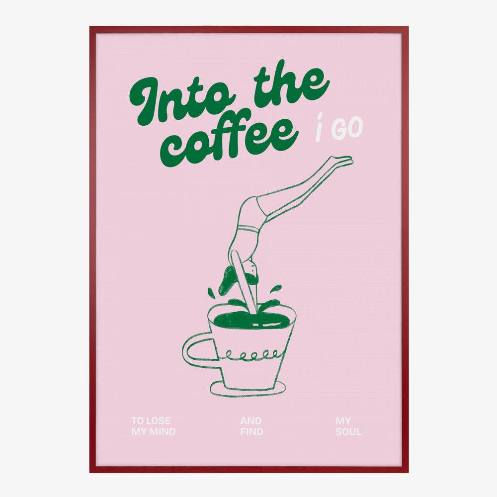Pictufy - Rosa Kaffee-Taucher Kunstdruck – Pop-Grafik