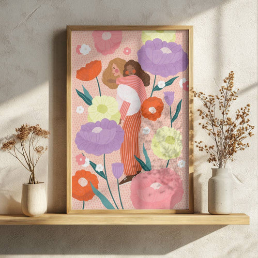 Pictufy - Kunstdruck: Zwei Frauen in floraler Umarmung – Malerisch